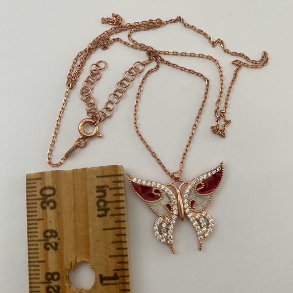 Butterfly 925 silver 14k rose gold plated cz handmade enamel necklace - Picture 2 of 5